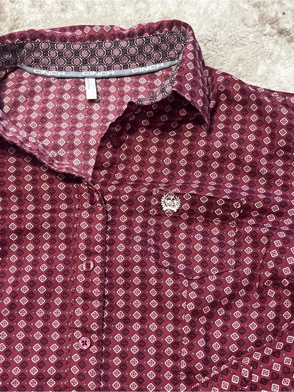 Cinch Womens Large Western Button Front Shirt Maroon Geo Print Embroidered
